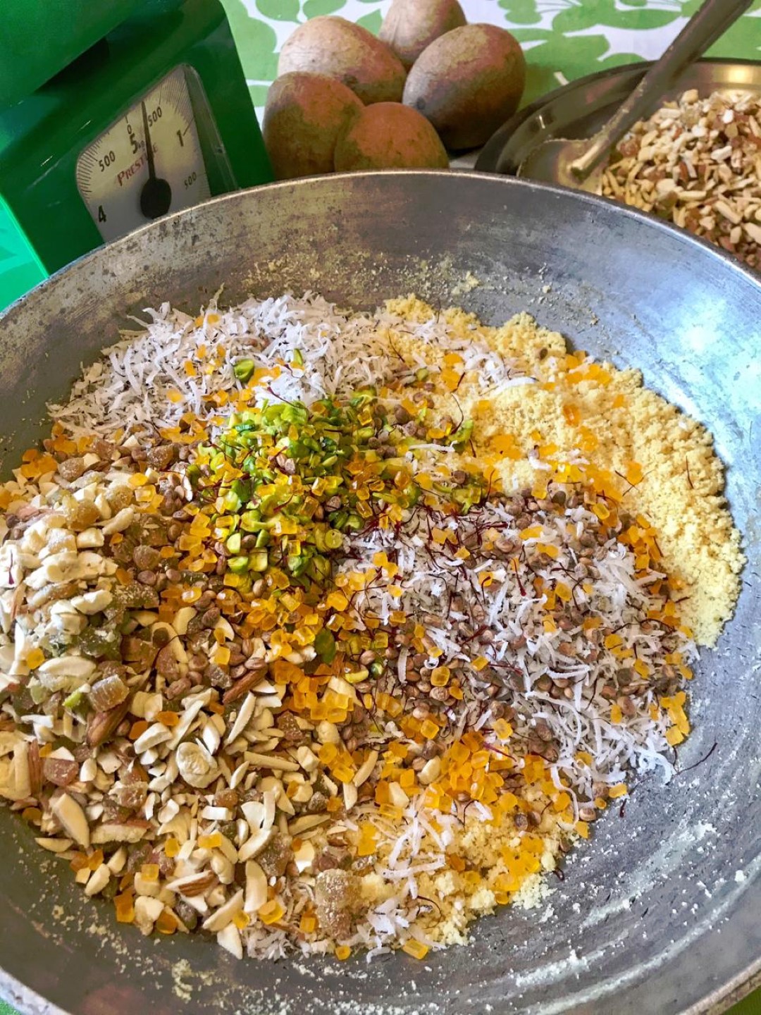 Mixing of various elements for filling in Kesar Gujiya